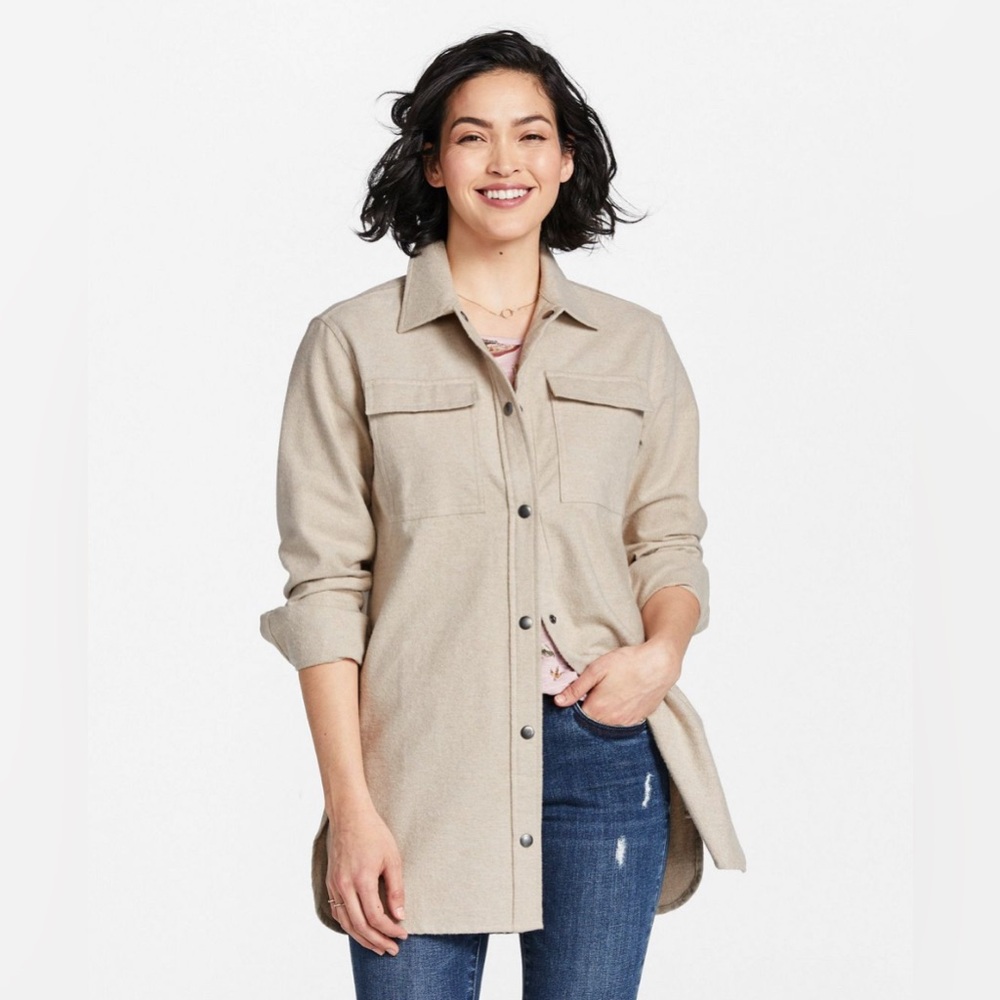 L.L. Bean Signature Oversized Shirt Jacket – 100% Cotton – Camel Brown